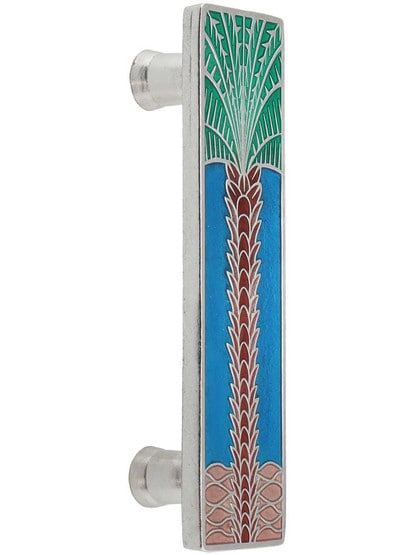 Royal Palm Enameled Vertical Pull in Brilliant Pewter/Turquoise.